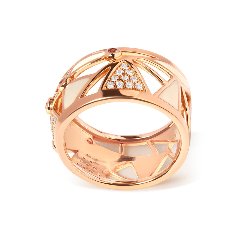 Bids.com 14K Rose Gold 1/3 Cttw Diamond and Pink Tourmaline Cigar Band Ring with White Enamel (G-H Color, SI1-SI2 Clarity) Rings