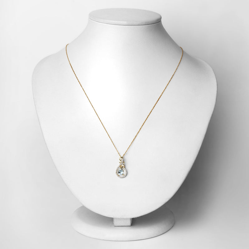 Bids.com 0.76 Carat Genuine Aquamarine and White Diamond 14K Yellow Gold Pendant Pendants