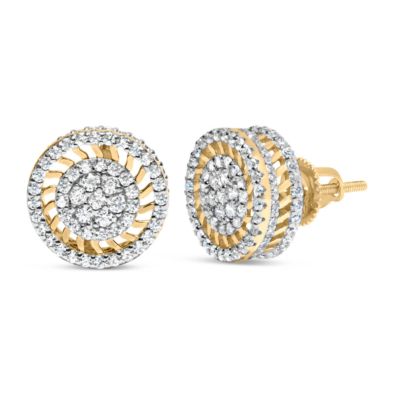 Bids.com 10K Yellow Gold 1.00 Cttw Diamond Halo Radiant Sunburst Stud Earrings (I-J Color, I2-I3 Clarity) Earrings