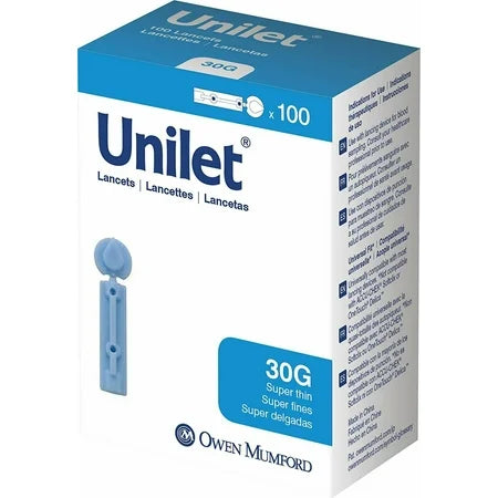 unilet Owen Mumford Unilet Super Thin Blood Glucose Lancets Sterile 30 Gauge 100 Count Health Care