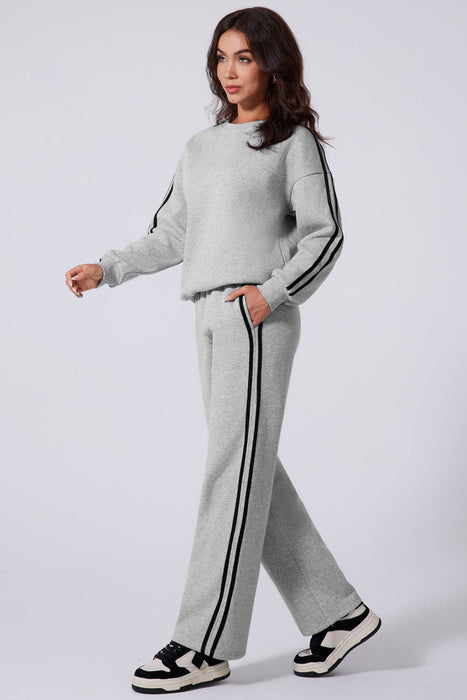 Striped Round Neck Top and Pants Active Set