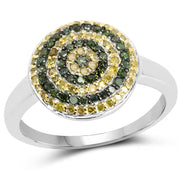Bids.com 0.39 Carat Genuine Green Diamond and Yellow Diamond .925 Sterling Silver Ring Rings