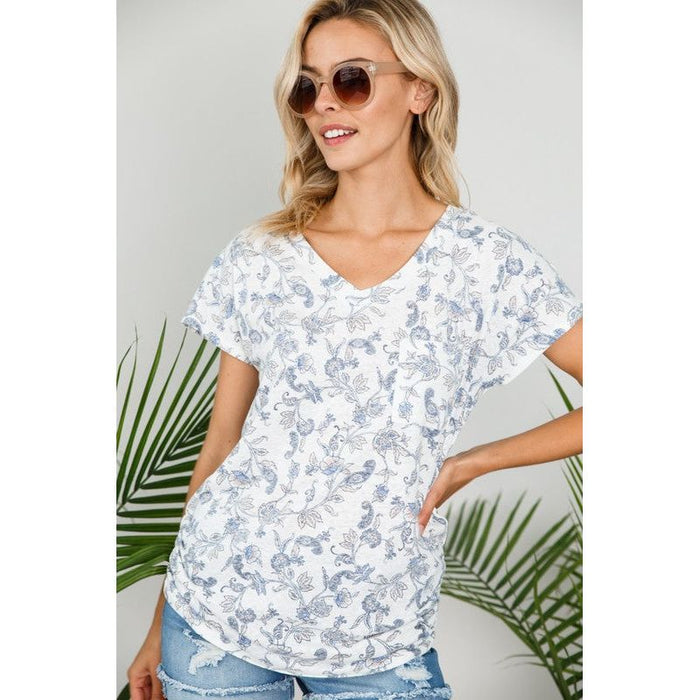 Paisley Print V Neck Tunic Top