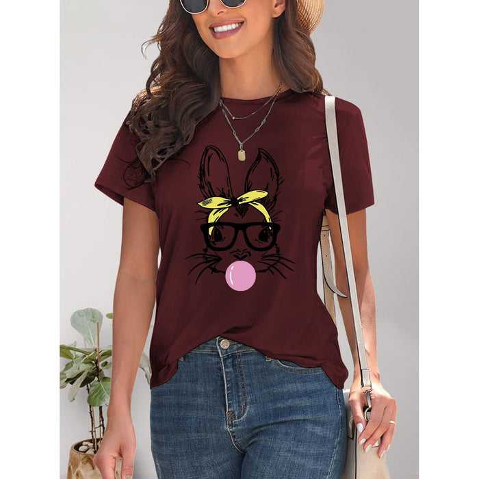 Rabbit Graphic Round Neck Short Sleeve T-Shirt