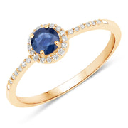 Bids.com 0.38 Carat Genuine Blue Sapphire and White Diamond 14K Yellow Gold Ring Rings