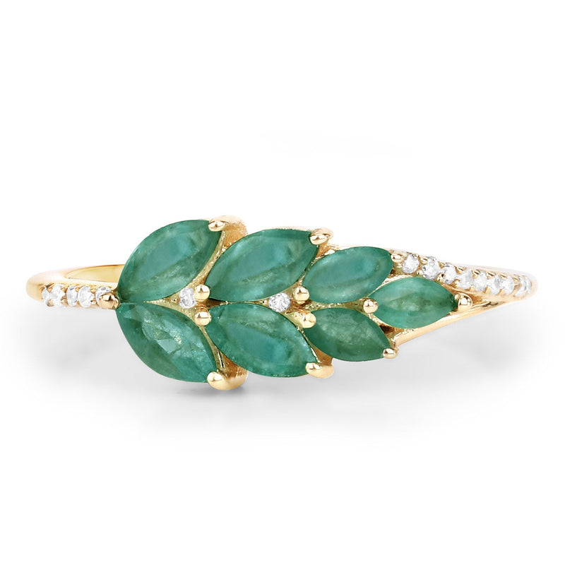 Bids.com 0.68 Carat Genuine Zambian Emerald and White Diamond 14K Yellow Gold Ring Rings