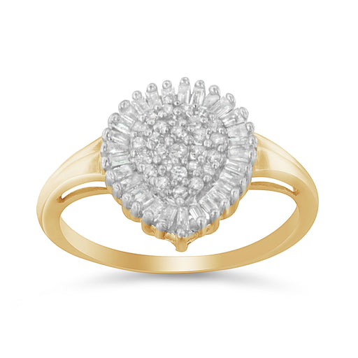 Bids.com 10K Yellow Gold 1/2 Cttw Round & Baguette Cut Diamond Pear Shaped Domed PavÃ© Cluster with Halo Cocktail Ring (J-K Color, I1-I2 Clarity) - Size 4-1/4 Rings