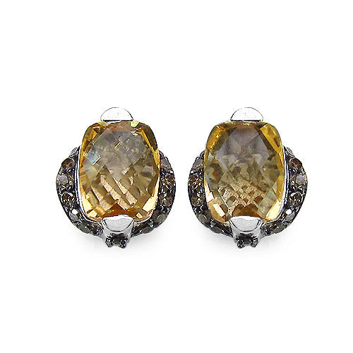 Bids.com 3.14 Carat Genuine Citrine & Black Diamond .925 Sterling Silver Earrings Earrings