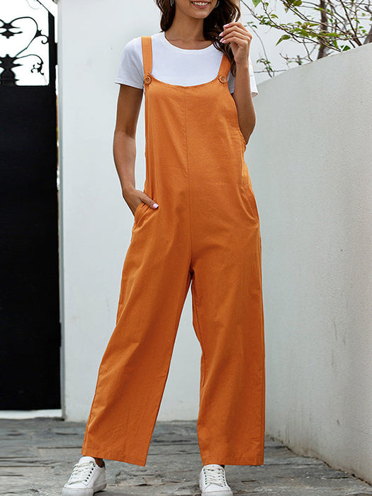 Loose Buttoned Solid Color Overalls by migunica