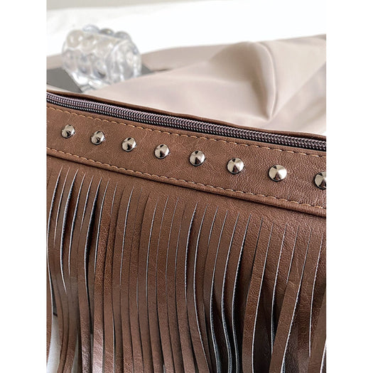 PU Leather Fringe Studded Crossbody Bag