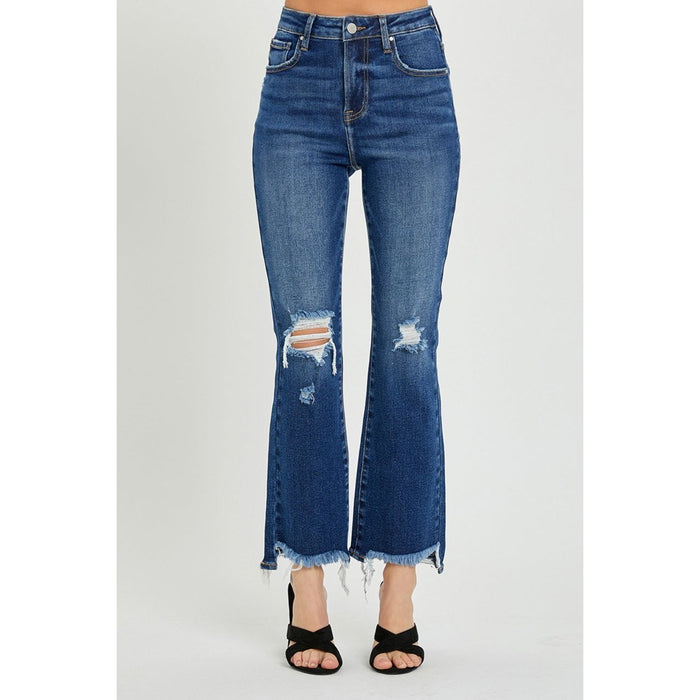 RISEN High Rise Distressed Crop Flare Jeans