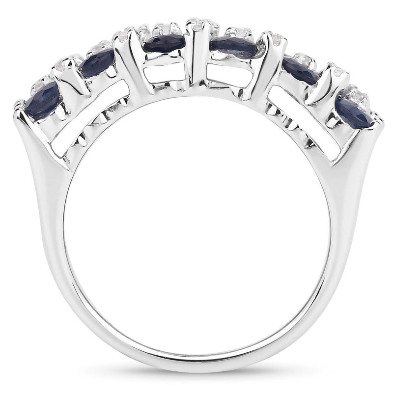 Bids.com 3.66 Carat Genuine Blue Sapphire and White Topaz .925 Sterling Silver Ring Rings