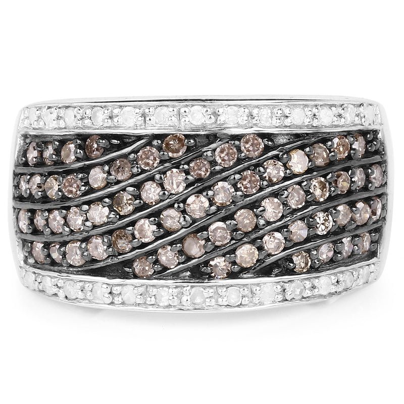 Bids.com 0.87 Carat Genuine Champagne Diamond and White Diamond .925 Sterling Silver Ring Rings