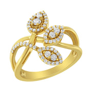 Bids.com 10K Yellow Gold 1/2 Cttw Round-Cut Diamond Layered Crossover Triple Leaf Bypass Ring (I-J Color, I1-I2 Clarity) - Size 7 Rings