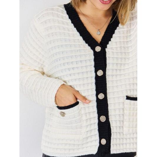 Contrast Trim Button Up Cardigan