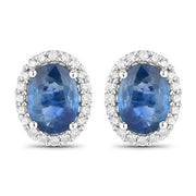 Bids.com 2.16 Carat Genuine Blue Sapphire and White Diamond 14K White Gold Earrings Earrings