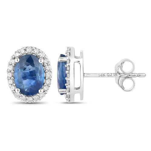 Bids.com 2.16 Carat Genuine Blue Sapphire and White Diamond 14K White Gold Earrings Earrings