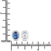 Bids.com 2.16 Carat Genuine Blue Sapphire and White Diamond 14K White Gold Earrings Earrings