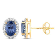 Bids.com 2.16 Carat Genuine Blue Sapphire and White Diamond 14K Yellow Gold Earrings Earrings