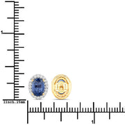 Bids.com 2.16 Carat Genuine Blue Sapphire and White Diamond 14K Yellow Gold Earrings Earrings