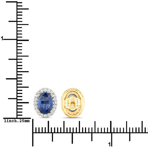 Bids.com 2.16 Carat Genuine Blue Sapphire and White Diamond 14K Yellow Gold Earrings Earrings