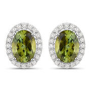 Bids.com 1.92 Carat Genuine Green Tourmaline and White Diamond 14K White Gold Earrings Earrings