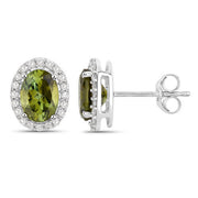 Bids.com 1.92 Carat Genuine Green Tourmaline and White Diamond 14K White Gold Earrings Earrings