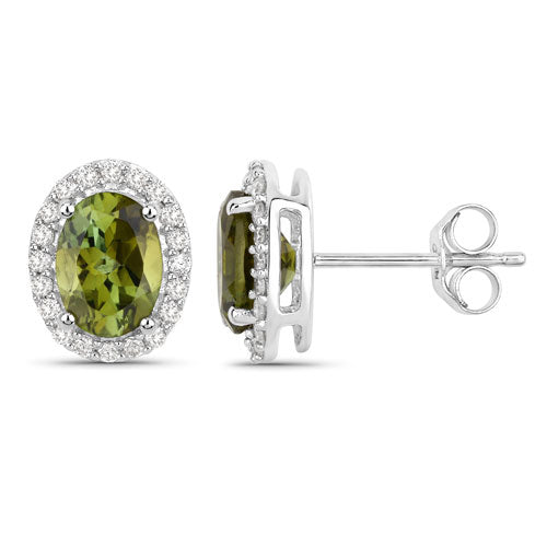Bids.com 1.92 Carat Genuine Green Tourmaline and White Diamond 14K White Gold Earrings Earrings