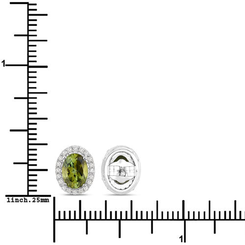 Bids.com 1.92 Carat Genuine Green Tourmaline and White Diamond 14K White Gold Earrings Earrings
