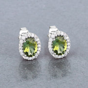 Bids.com 1.92 Carat Genuine Green Tourmaline and White Diamond 14K White Gold Earrings Earrings