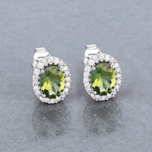 Bids.com 1.92 Carat Genuine Green Tourmaline and White Diamond 14K White Gold Earrings Earrings