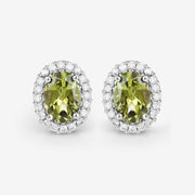Bids.com 1.92 Carat Genuine Green Tourmaline and White Diamond 14K White Gold Earrings Earrings
