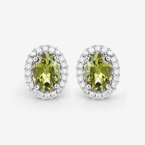 Bids.com 1.92 Carat Genuine Green Tourmaline and White Diamond 14K White Gold Earrings Earrings