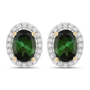 Bids.com 1.92 Carat Genuine Green Tourmaline and White Diamond 14K Yellow Gold Earrings Earrings
