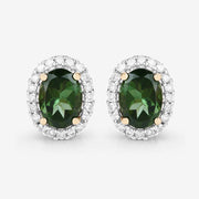 Bids.com 1.92 Carat Genuine Green Tourmaline and White Diamond 14K Yellow Gold Earrings Earrings