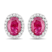 Bids.com 1.96 Carat Genuine Ruby and White Diamond 14K White Gold Earrings Earrings