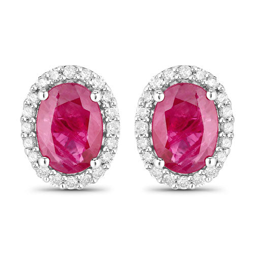 Bids.com 1.96 Carat Genuine Ruby and White Diamond 14K White Gold Earrings Earrings