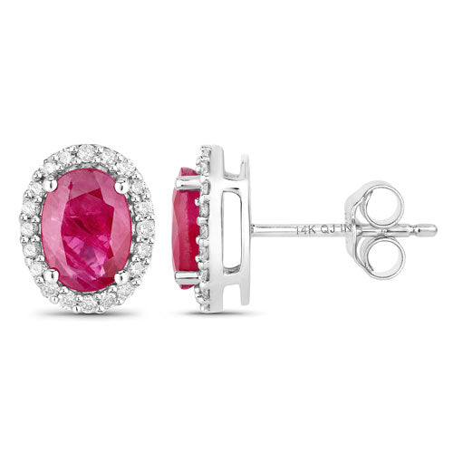 Bids.com 1.96 Carat Genuine Ruby and White Diamond 14K White Gold Earrings Earrings