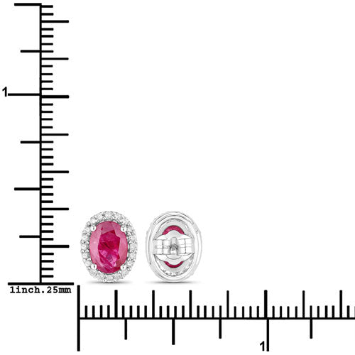 Bids.com 1.96 Carat Genuine Ruby and White Diamond 14K White Gold Earrings Earrings