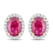 Bids.com 1.96 Carat Genuine Ruby and White Diamond 14K Yellow Gold Earrings Earrings