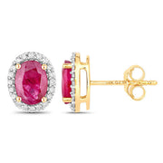 Bids.com 1.96 Carat Genuine Ruby and White Diamond 14K Yellow Gold Earrings Earrings