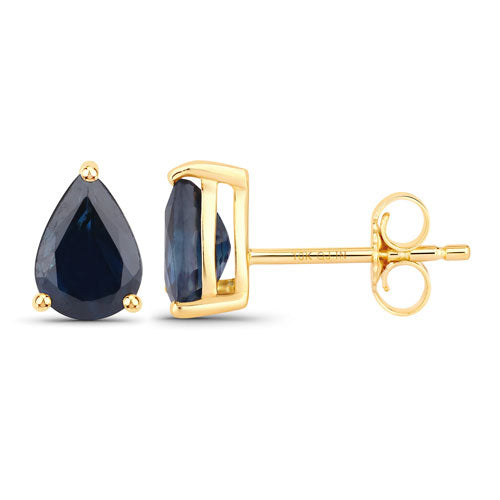 Bids.com 1.60 Carat Genuine Blue Sapphire 10K Yellow Gold Earrings Earrings