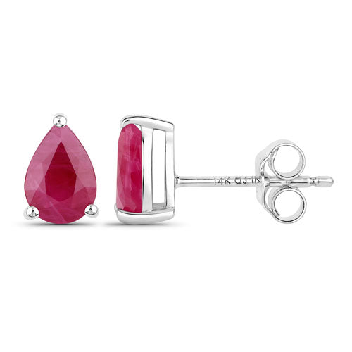 Bids.com 1.60 Carat Genuine Ruby 14K White Gold Earrings Earrings