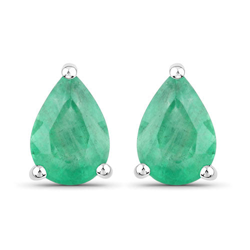 Bids.com 1.30 Carat Genuine Zambian Emerald 10K White Gold Earrings Earrings