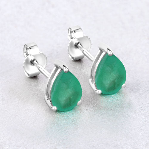 Bids.com 1.30 Carat Genuine Zambian Emerald 10K White Gold Earrings Earrings