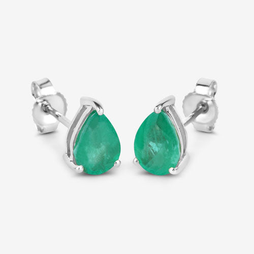 Bids.com 1.30 Carat Genuine Zambian Emerald 10K White Gold Earrings Earrings