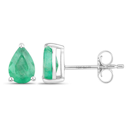 Bids.com 1.30 Carat Genuine Zambian Emerald 10K White Gold Earrings Earrings