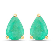 Bids.com 1.30 Carat Genuine Zambian Emerald 10K Yellow Gold Earrings Earrings