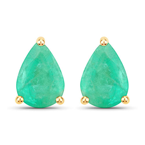 Bids.com 1.30 Carat Genuine Zambian Emerald 10K Yellow Gold Earrings Earrings