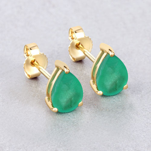 Bids.com 1.30 Carat Genuine Zambian Emerald 10K Yellow Gold Earrings Earrings
